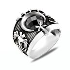 925 Ayar Gümüş  Zirkon Taşlı Ay Yıldız Erkek Yüzük