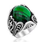 925 Ayar Gümüş Fasetalı Kesim Yeşil Renk Yüzük