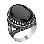 925 Ayar Gümüş Osmanlı Tuğralı Büyük Oniks Taşlı Yüzük