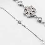 925 Ayar Gümüş Kar Tanesi Tek Taşlı Kadın  Bileklik