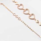 925 Ayar Gümüş Zirkon Taşlı  Kalpli Kadın  Bileklik