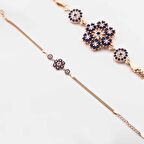 925 Ayar Gümüş  Nazarlı  Mavi Taşlı Kar Tanesi Kadın Bileklik