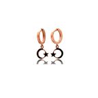 Siyah Taşlı Ay Yıldız Figürlü Gümüş Küpe