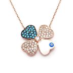 Turkuaz Nano Taşlı Papatya Motifli Kadın Gümüş Kolye