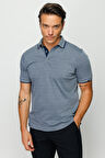 Desen Triko Erkek Polo Yaka Jakarlı T-Shirt 23801 Füme