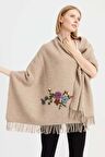 Desen Triko Kadın Triko Pirinç Örgü İşlemeli Yün Şal 23030 K. Bej