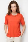 Desen Triko Kadın Sıfır Yaka Yakası Çift Şeritli Taşlı Penye T-Shirt 26840 Oranj