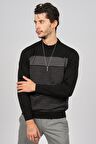 Desen Triko Erkek Desenli Yarım Balıkçı Yün Kazak 0249641 Siyah