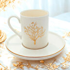 Altın Hayat Ağacı Desenli 6 Kişilik Porselen Kahve Fincan Takımı