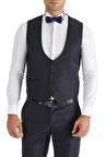 Y 120 Slim Fit Saten Biyeli Lacivert Damatlık Smokin Yelek