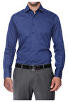 Gk 214 Slim Fit Klasik Yaka Pamuk Saten Uzun Kol Lacivert Gömlek 