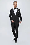 Black 062 Slim Fit Çıkma Saten Yaka Siyah Damatlık Smokin Takım