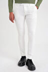P 1088 Slim Fit Yan Cep Esnek Pamuklu Casual Beyaz Pantolon