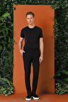 Comfort Fit Yandan Tokalı Düz Esnek Pamuk Casual Siyah Pantolon P 1152