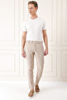 Comfort Fit Yandan Tokalı Çizgili Keten Casual Bej Pantolon P 1151