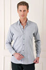 Gk 724 Slim Fit Düğmeli Yaka Dokulu %100 Pamuk Klasik Açık Gri Gömlek