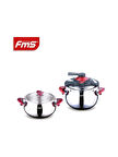 FMS Venüs İkiz 5 + 7 Litre Güveç Düdüklü Tencere Seti + Cam Kapak Kırmızı 3029