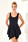 Sıfır Kol Şortlu Elbise Mayo Yüzücü Etekli Mayo 3844 Siyah | 38
