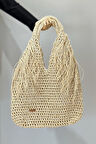 El Örgüsü Hasır Çanta Plaj Çantası 026 Bej | Standart
