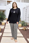 Büyük Beden Viskon Kadın Uzun Kol Pijama Takımı 250492 Siyah | XXL