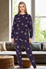 Kadın Yıldız Desen Uzun Kol Pijama Takımı 240966 Mor | M