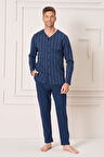 Büyük Beden Erkek Penye Uzun Kol Pijama Takımı 2144 Lacivert01 | XXL
