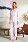 Kadın Penye Uzun Kol Pijama Takımı 3114 Lila | 4XL