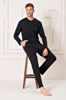 Erkek Pamuk Uzun Kol Pijama Takımı 4110 Siyah01 | M