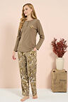Kadın Penye Uzun Kol Pijama Takımı 3210 Haki | L