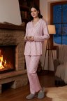 Kadın Kalp Desen Önü Düğmeli Suprem Pijama Takımı 0541 Pembe09 | M