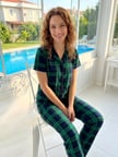 Kadın Ekose Kısa Kol Milan Kumaş Pijama Takımı 50101-2482 Yeşil | XXL