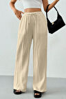 Ghassy Co. Kadın %100 Cotton Müslin Ultra Hafif Palazzo Model Geniş Paça Keten Karışım Pantolon