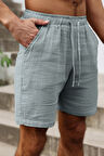 Ghassy Co. Erkek %100 Pamuk Muslin Keten Rahat Günlük Cepli Bağcıklı Tatil Şort