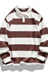 Ghassy Co. Erkek London Çizgili Şeritli Pamuklu İçi Polarlı Polo Yaka Sweatshirt