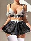 ÖZEL TASARIM  DANTELLI SIYAH BEYAZ İKILI ETEKLI TAKIM
