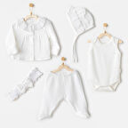 Kız Bebek Hastane Çıkışı 5 Pcs Newborn Set Natural Gift Muslin AC25840
