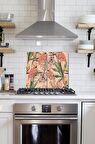 2' li 30x52 cm Flamingo & Orman Bitkileri Desenli Cam Ocak Arkası Koruyucusu