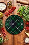 Çap 32 cm Yeşil Ekose Desenli Cam Kesme Tablası