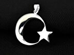 Şanlı Ay Yıldız Büyük Boy  925 Ayar Gümüş Erkek Kolye Ucu