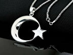Şanlı Ay Yıldız Büyük Boy  925 Ayar Gümüş Erkek Kolye
