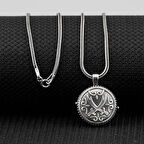 Çift Taraflı Zulfikar Desenli Açılabilir Cevşen  925 Ayar Gümüş Erkek Kolye