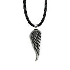 Özel Kartal Kanadı Tasarımlı Deri İpli 925 Ayar Gümüş Erkek Kolye