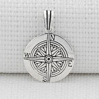 Pusula Yön Tasarımlı 925 Ayar Gümüş Erkek Kolye Ucu