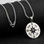 Pusula Tasarımlı 925 Ayar Gümüş Erkek Kolye