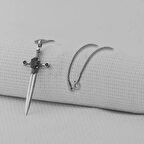 Siyah Zirkon Taşlı Şovalye 925 Ayar Gümüş Orta Boy Erkek Kolye