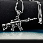 Tüfek Tasarımlı 925 Ayar Gümüş Erkek Kolye