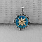 Turkuaz Taşlı Pusula  925 Ayar Gümüş Erkek Kolye Ucu
