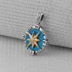 Turkuaz Taşlı Pusula  925 Ayar Gümüş Erkek Kolye Ucu