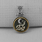 Uluyan Kurt Ayıldız Ortası Dönen  925 Ayar Gümüş Erkek Kolye