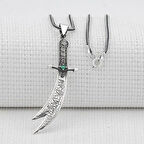 Yeşil Taşlı Zulfikar 925 Ayar Gümüş Erkek Kolye